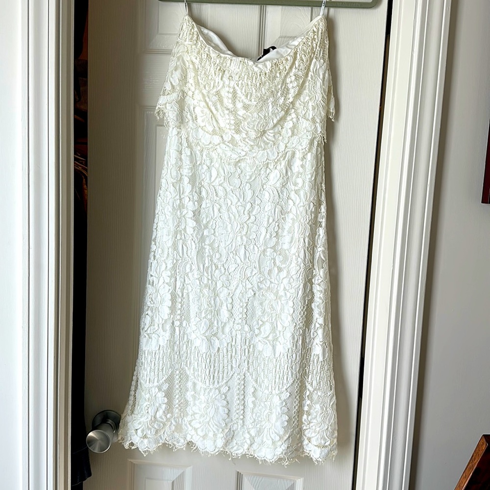 Strapless Lulus white lace midi dress